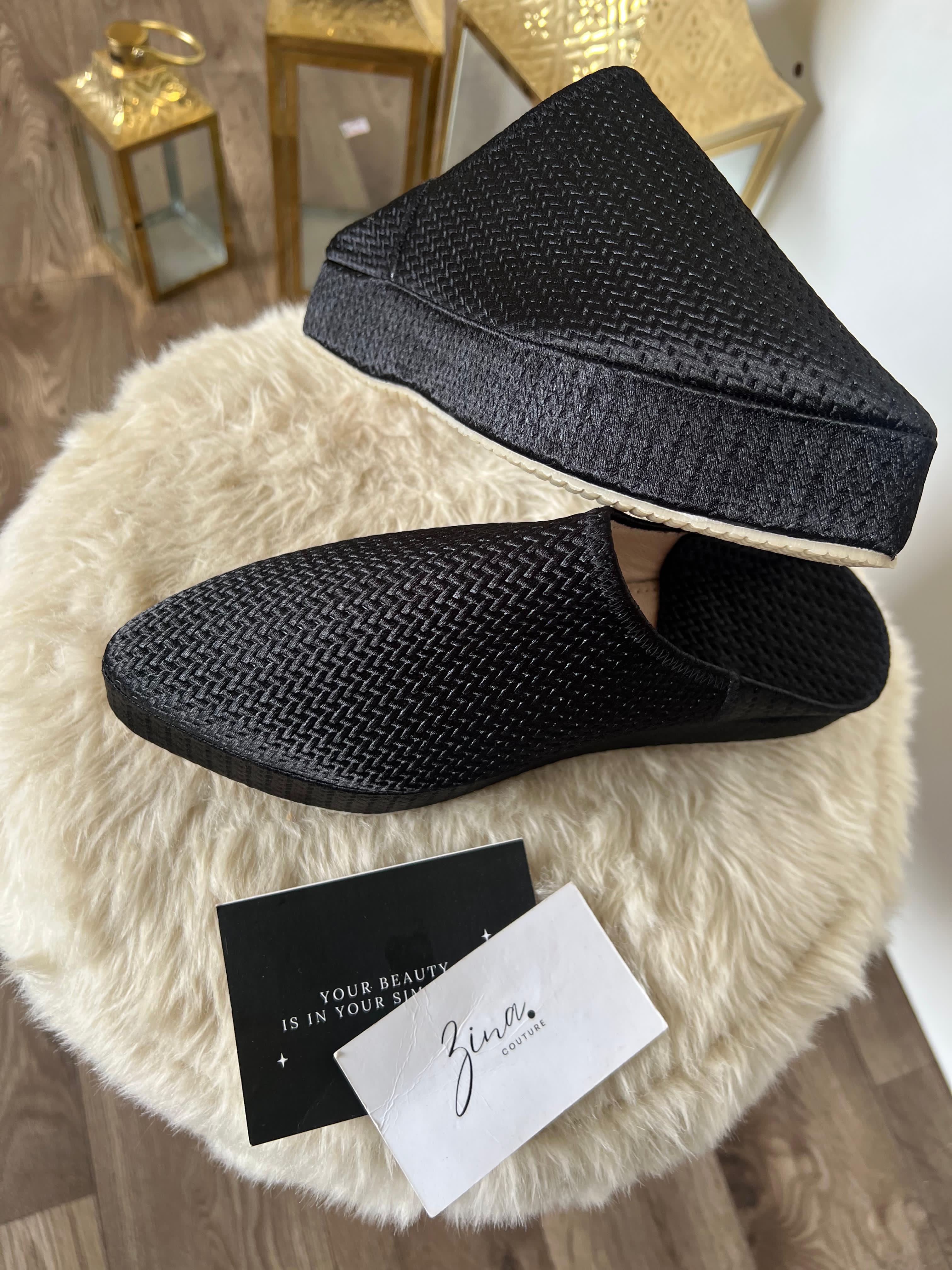 Sleek Black Woven Platform Mules