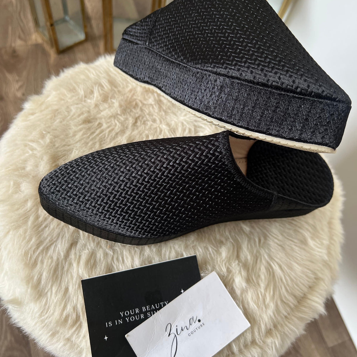 Mules à plateforme tissées noires épurées