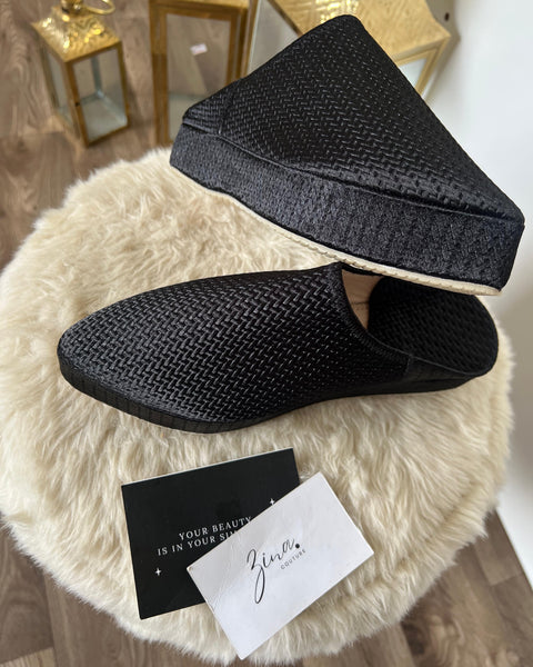 Mules à plateforme tissées noires épurées