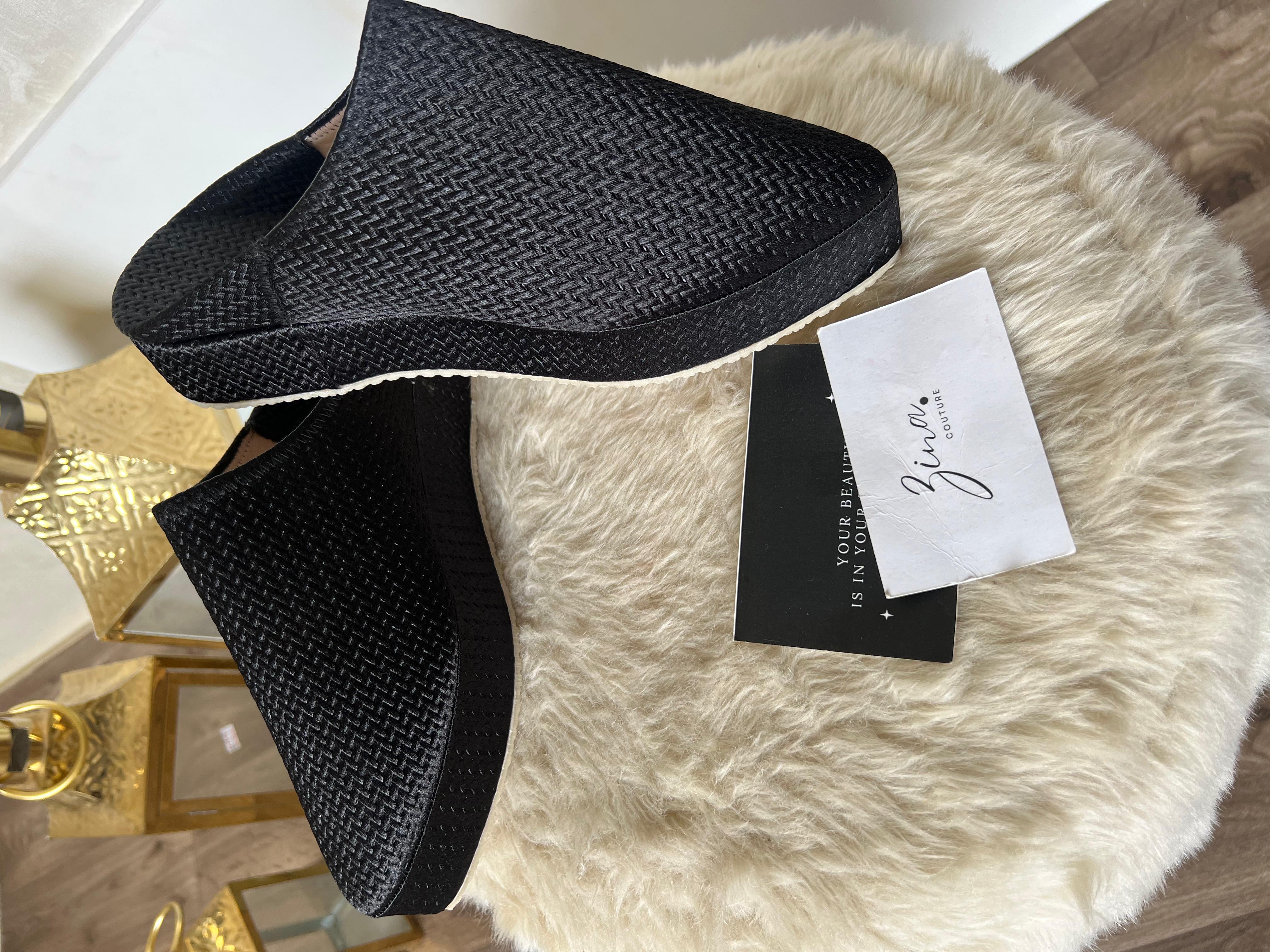 Sleek Black Woven Platform Mules