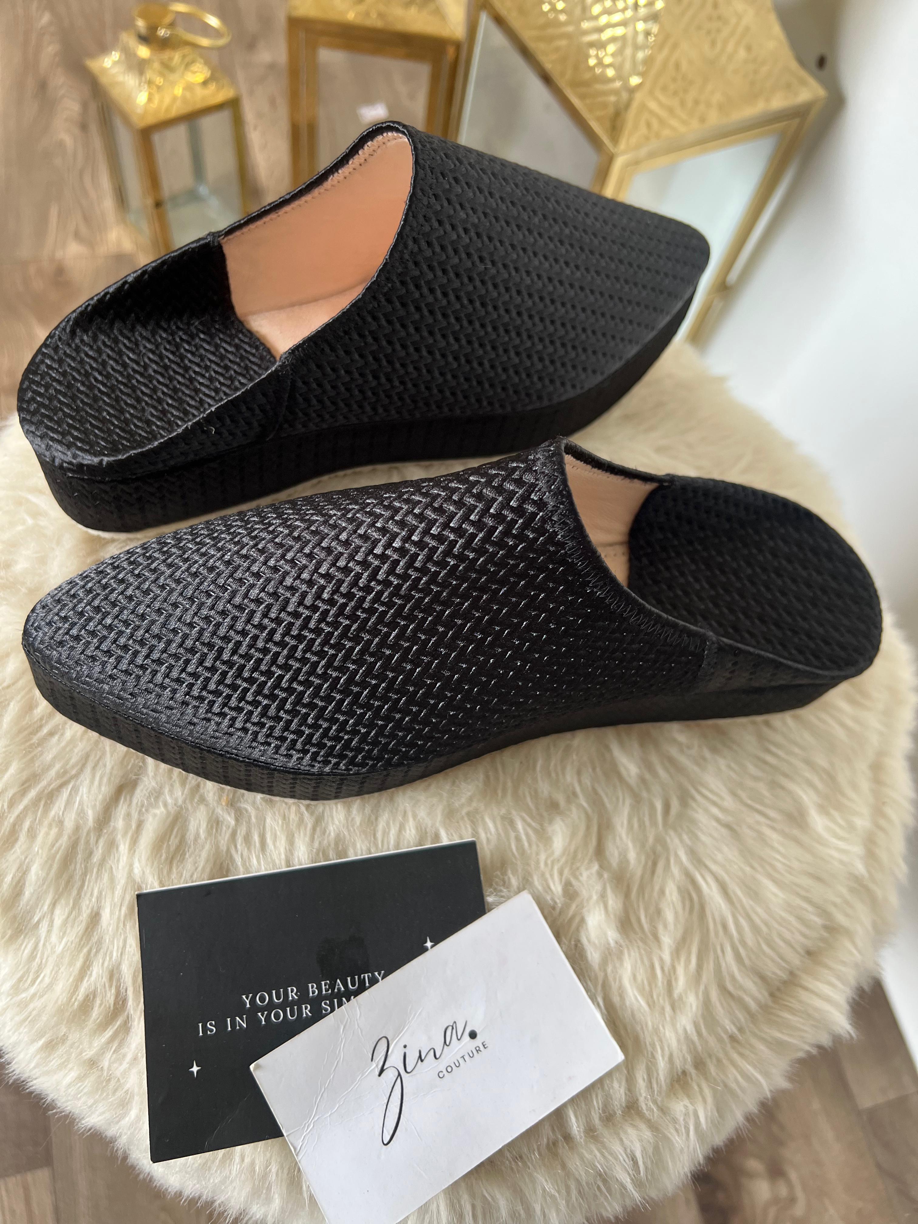 Sleek Black Woven Platform Mules